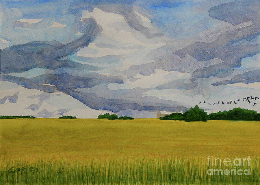 Clouds and Crows and Hay Painting by Robert Coppen