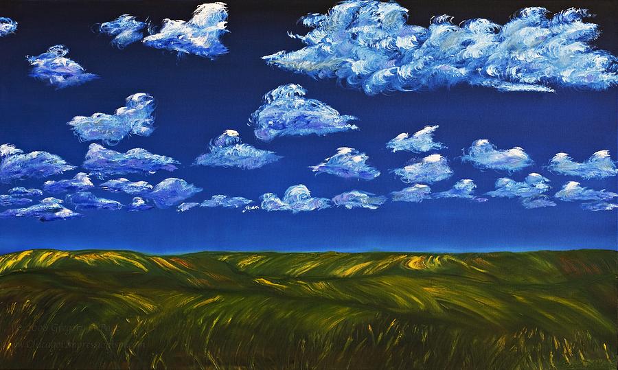 Clouds And Grass Field Painting