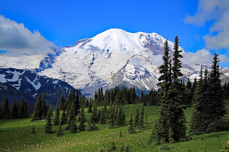 Clouds clearing at Mount Rainier 2 Photograph by Lynn Hopwood