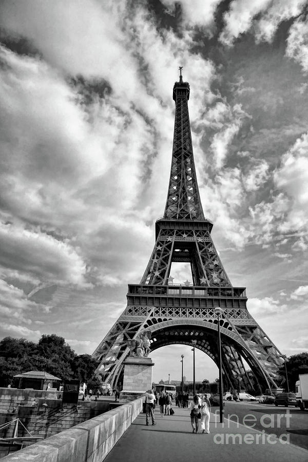 Clouds Eiffel Tower BW Photograph by Chuck Kuhn