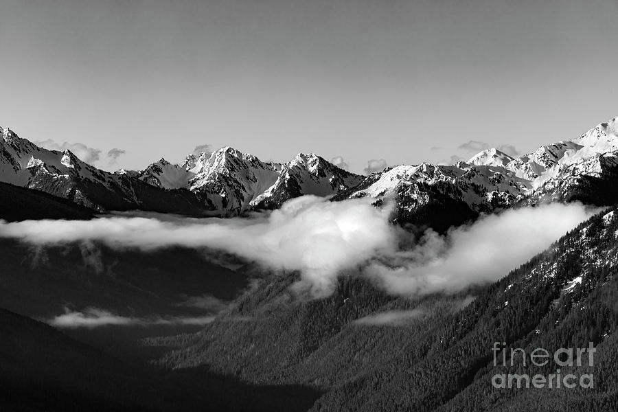 Olympic National Park Photograph - Clouds in the Olympic Mountains in Black and White by Brandon Alms