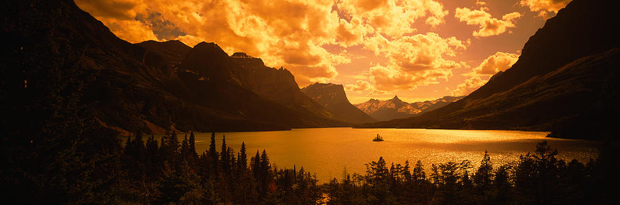 Sunset Photograph - Clouds Over Mountains, Mcdonald Lake by Panoramic Images