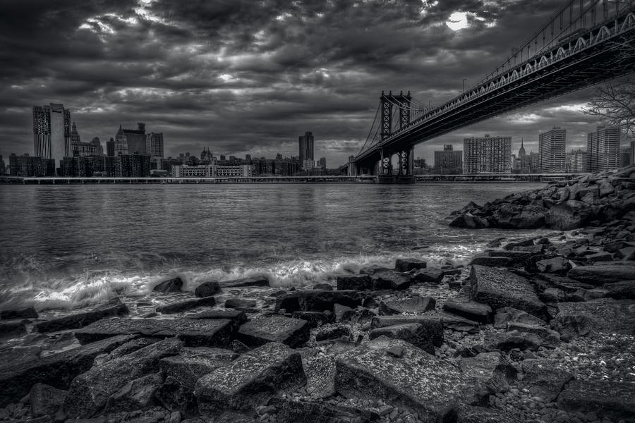 Black And White Photograph - Clouds Over The Manhattan Bridge by Mike Deutsch