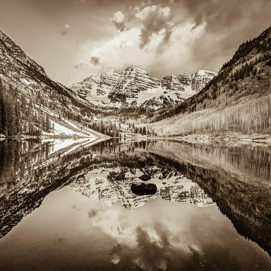 Clouds Over The Maroon Bells - Sepia Photograph