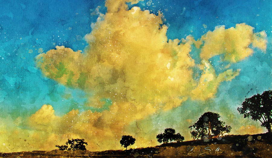 Clouds Over the Treeline Ink and Watercolour Sketch Digital Art by Chas Sinklier