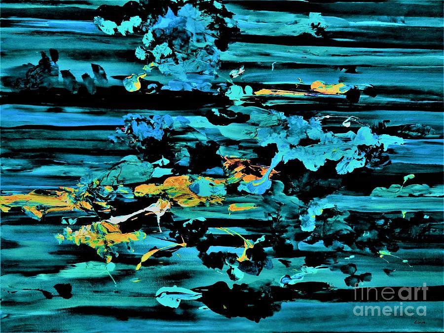 Clouds Over Turbulent Waters Abstract with Rice Paper Painting by Eloise Schneider Mote