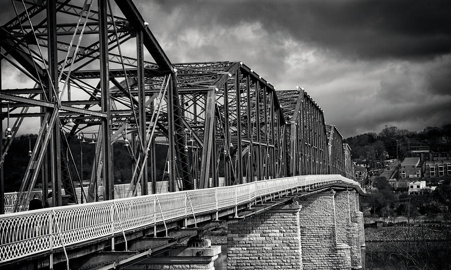 Clouds Over Walnut Street Bridge In Black And White Photograph by Greg and Chrystal Mimbs