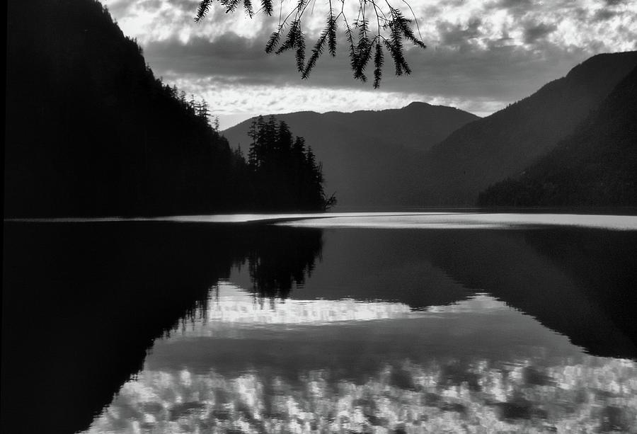 Clouds Reflecting On The Mountain Lake BW Photograph by Lyle Crump