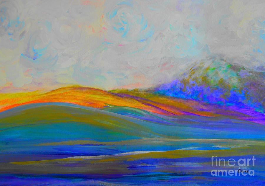 Clouds Rolling In Abstract Landscape Purple And Teal Painting