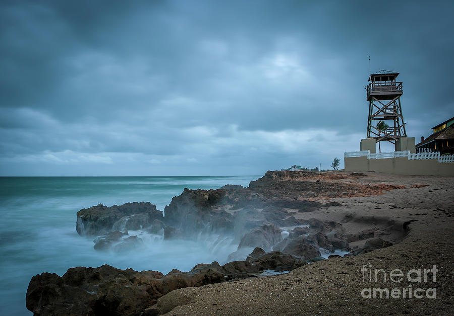 Clouds, Tower, Rocks and Waves Photograph by Tom Claud