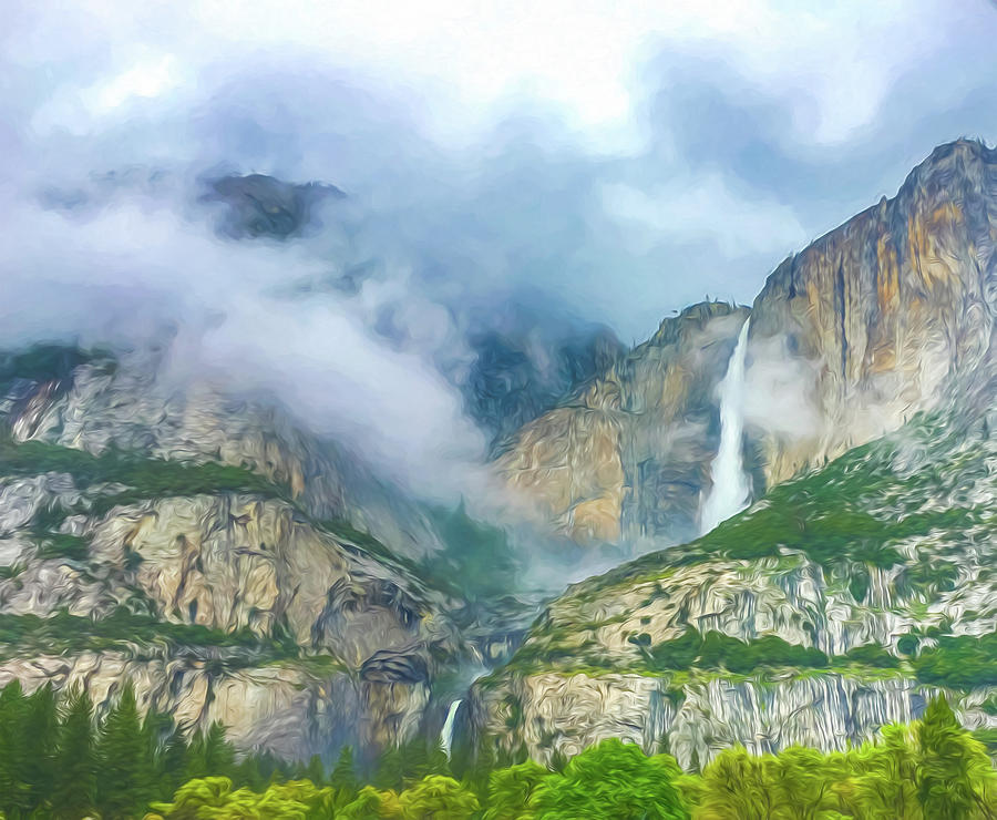 Cloudy Day at Yosemite Falls Digital Watercolor by Randy Herring Cloudy Day at Yosemite Falls Digital Watercolor by Randy Herring