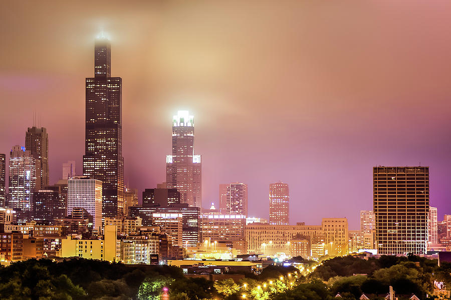 Architecture Photograph - Cloudy Downtown Chicago Skyline by Gregory Ballos