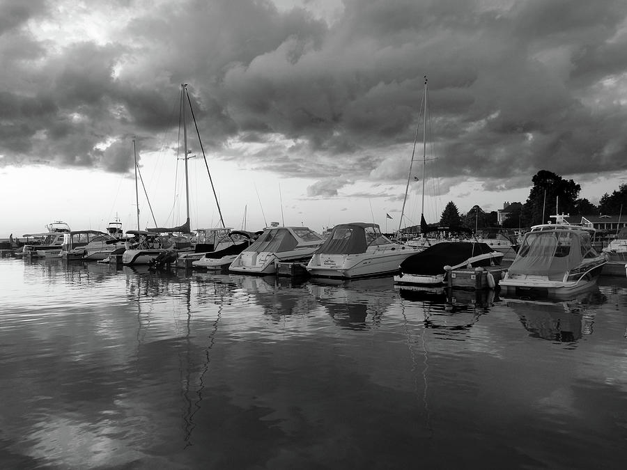 Cloudy Marina Perspective B W Photograph by David T Wilkinson
