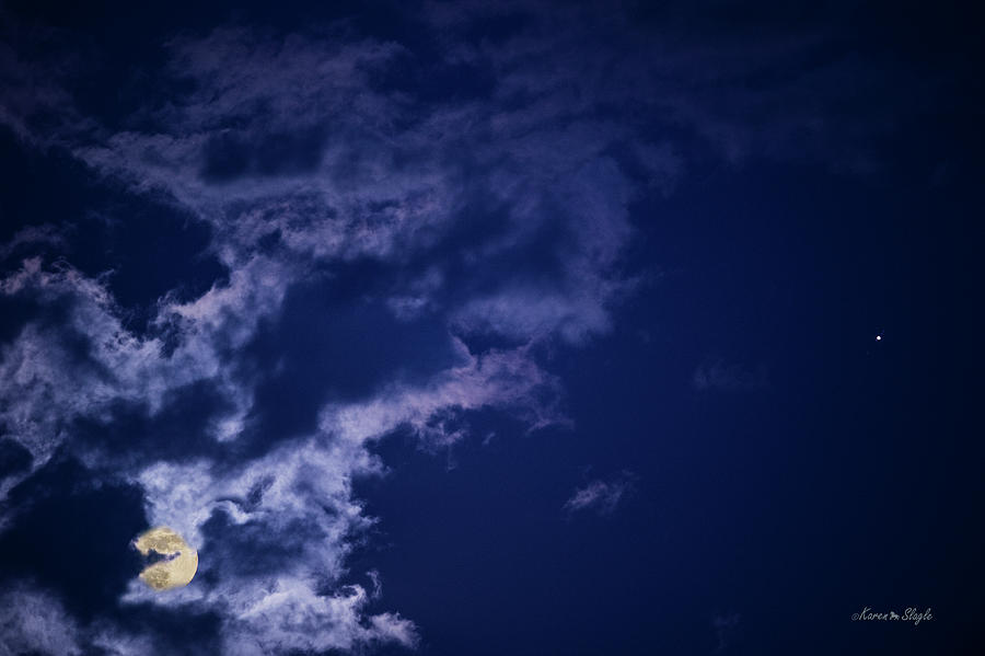 Cloudy Moon with Jupiter Photograph by Karen Slagle