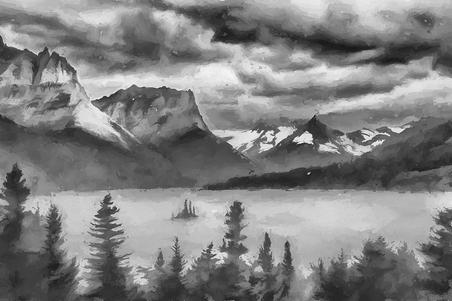 Glacier National Park Digital Art - Cloudy Mountain Top II by Jon Glaser