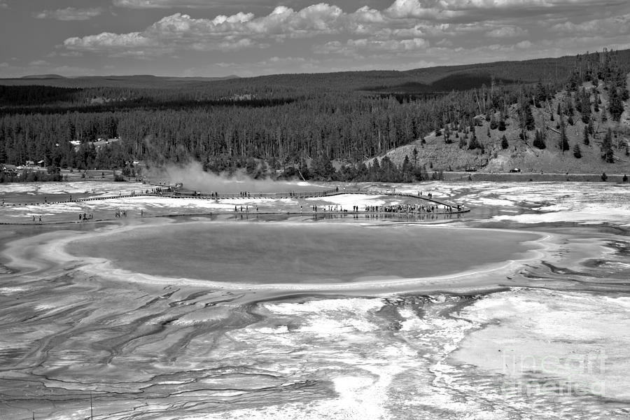 Cloudy Skies Over Grand Prismatic Black And White Photograph by Adam Jewell