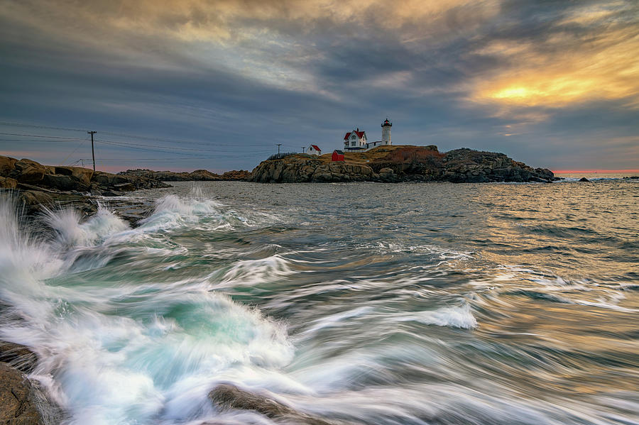 Lighthouse Photograph - Cloudy Sunrise at Cape Neddick by Rick Berk