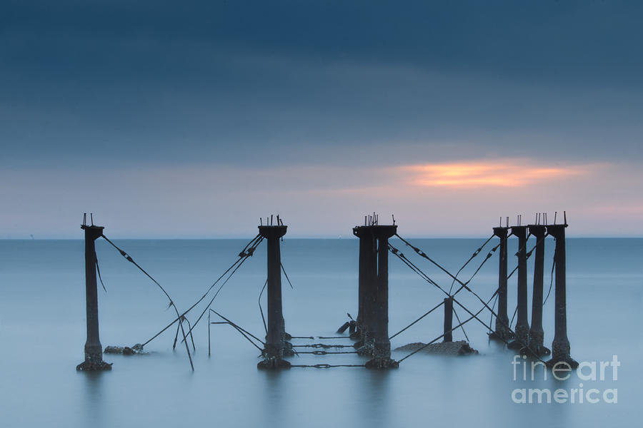 Cloudy Sunrise at Port Mahon Lighthouse Ruins Coastal Landscape Photo Photograph by PIPA Fine Art - Simply Solid