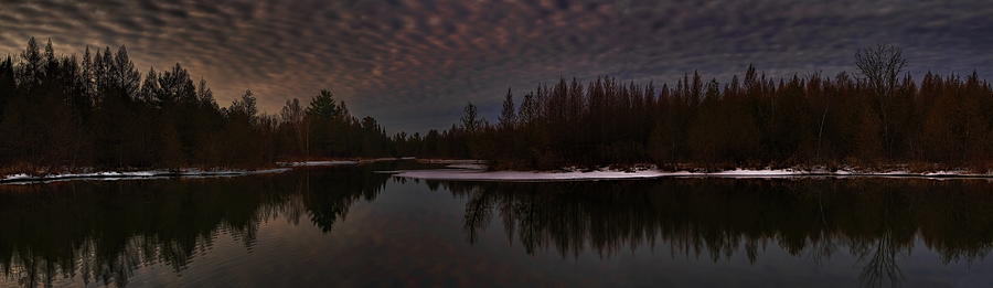 Cloudy Sunrise Over A Spring Fed Pond Panorama Photograph by Dale Kauzlaric