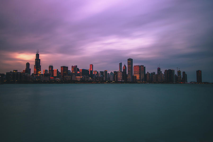 Cloudy sunset Chicago skyline Photograph by Jay Smith