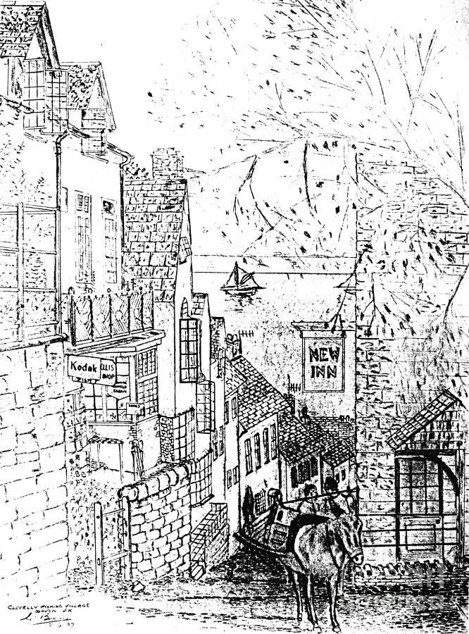 Clovelly Fishing Village Drawing by Hazel Holland