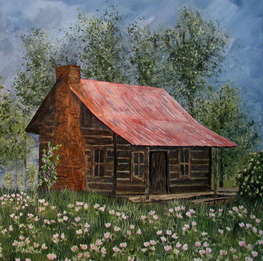 Tree Painting - Clover Cabin by Mary Arneson