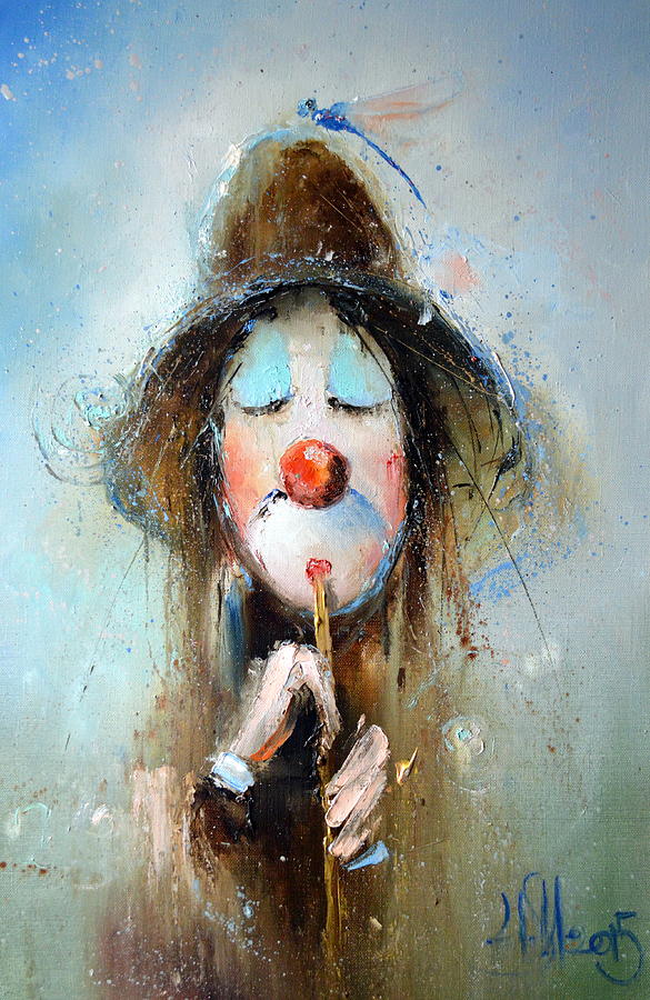 Clown Plays on Flute Painting by Igor Medvedev