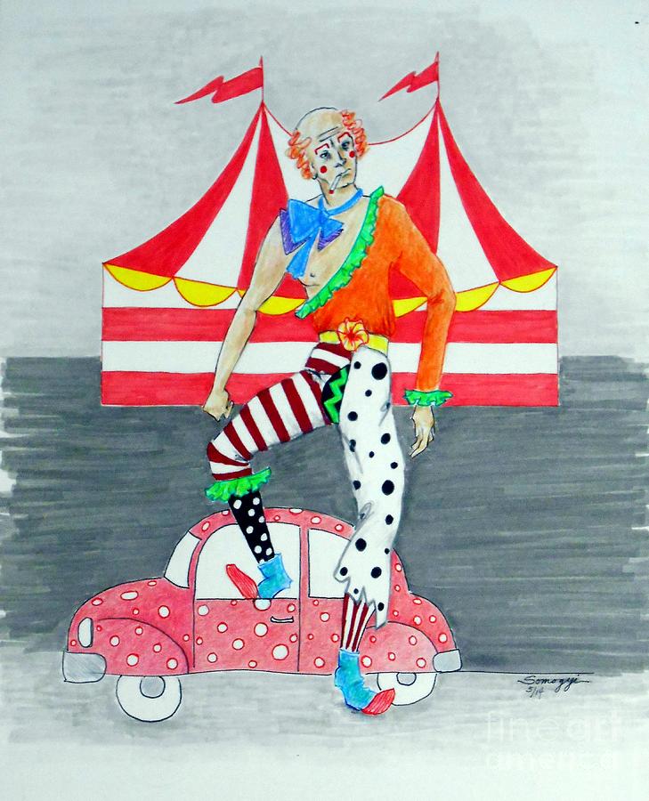 Clown School Drop-out -- Whimsical Drawing of Bad Clown Drawing by Jayne Somogy