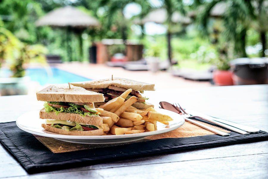 Club Sandwich Snack With French Fries On Plate Photograph by JM Travel Photography