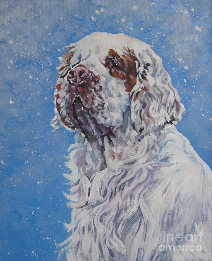 Clumber Spaniel in Snow Painting by Lee Ann Shepard