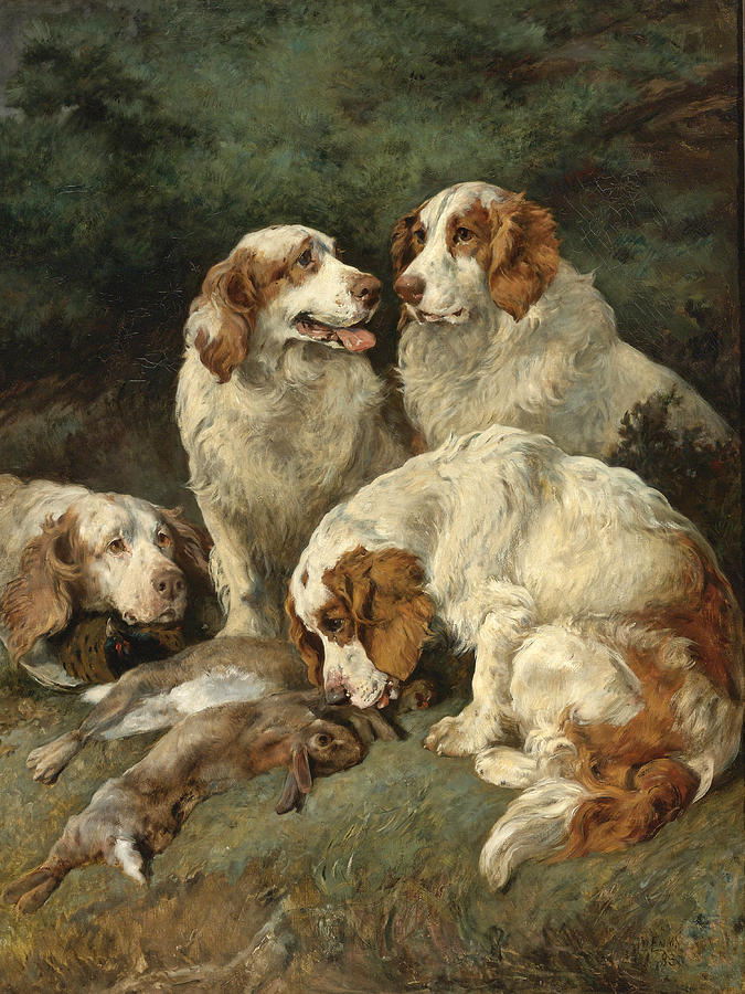 Clumber Spaniels with the Days Bag Painting by John Emms