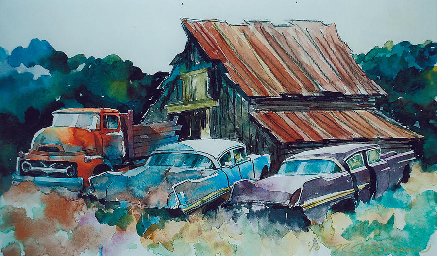 Cadillacs Painting - Cluster of Restorables by Ron Morrison Cadillacs Painting - Cluster of Restorables by Ron Morrison