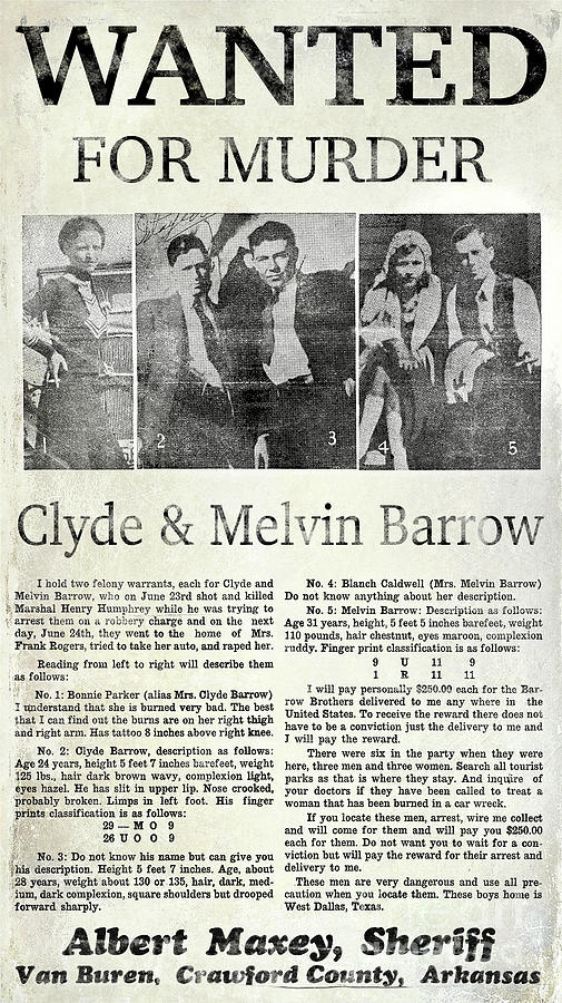 Clyde and Melvin Barrow Wanted Poster Photograph by Jon Neidert