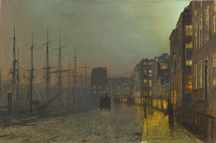 Clyde Shipping, Wet Moonlit Night Painting by John Atkinson Grimshaw