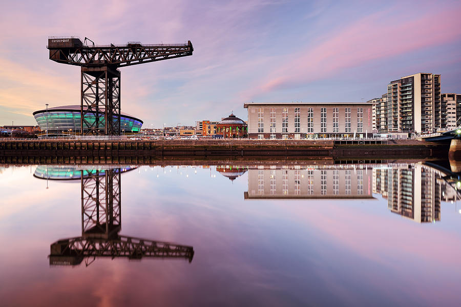Clyde waterfront reflection at Sunset Photograph by Grant Glendinning