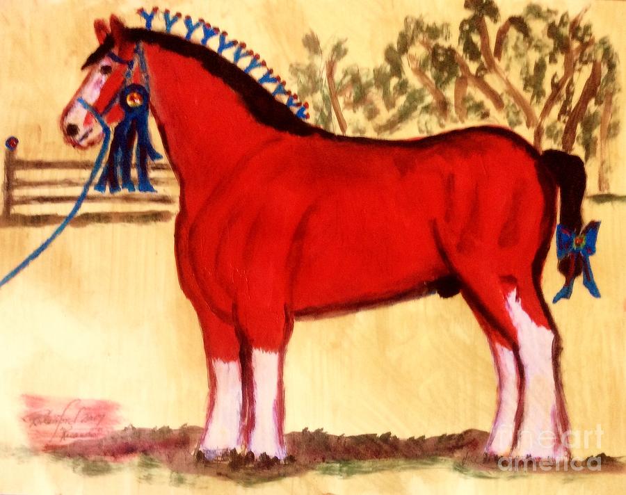 Clydesdale Horse Blue Ribbon Stallion Painting by Richard W Linford