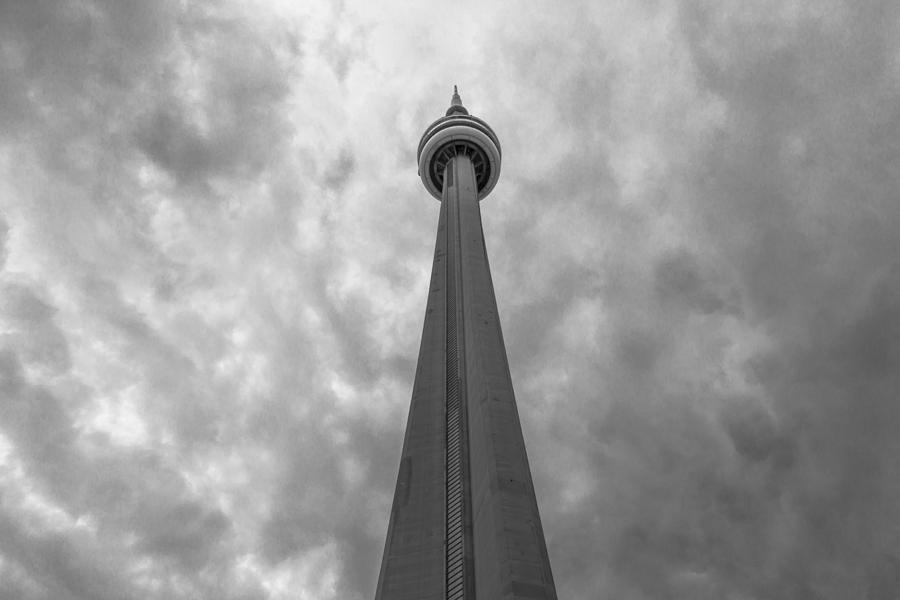 CN Tower and Clouds Black and White Photograph by John McGraw