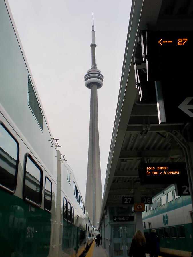 CN Tower from platform 27 in the Union station Photograph by Trilby Cole