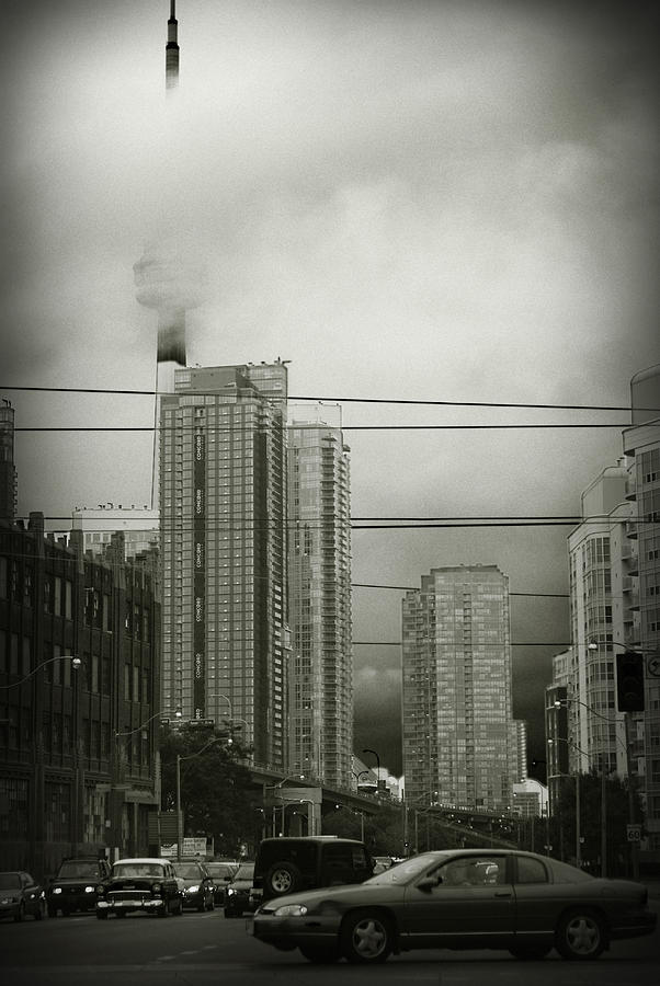 Vintage Photograph - CN Tower in clouds by Andriy Zolotoiy