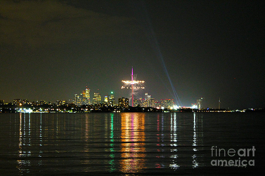 CN Tower with Pan Am Fireworks Photograph by Nina Silver