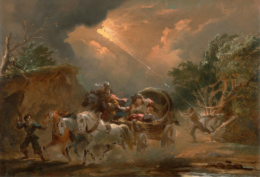 Philip James De Loutherbourg Painting - Coach in a Thunderstorm by Philip James de Loutherbourg