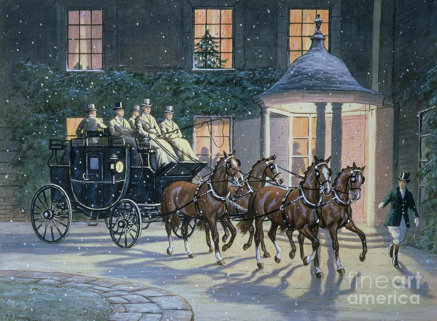 Christmas Painting - Coaching at Hurlingham by Ninetta Butterworth