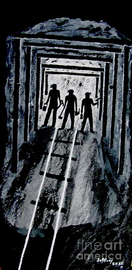 Black And White Painting - Coal Miners At Work Painting by Jeffrey Koss by Jeffrey Koss