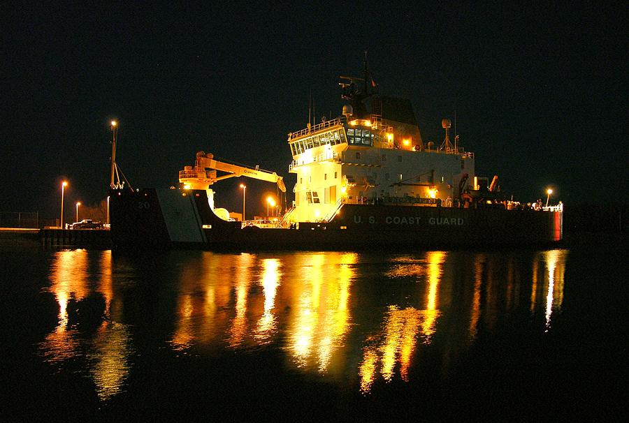 Coast Guard Cutter Mackinaw at night Photograph by Keith Stokes