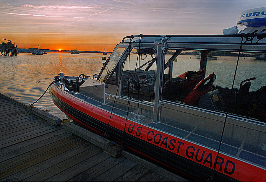 Coast Guard Photograph - Coast Guard Response Boat at Sunset by Marty Saccone