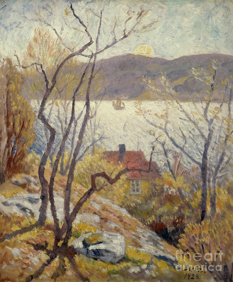 Coast landscape with house Painting by O Vaering