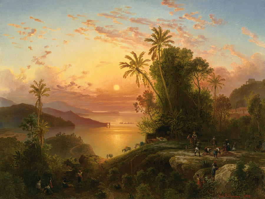 Coast of La Guaira at sunset Painting by Ferdinand Bellermann