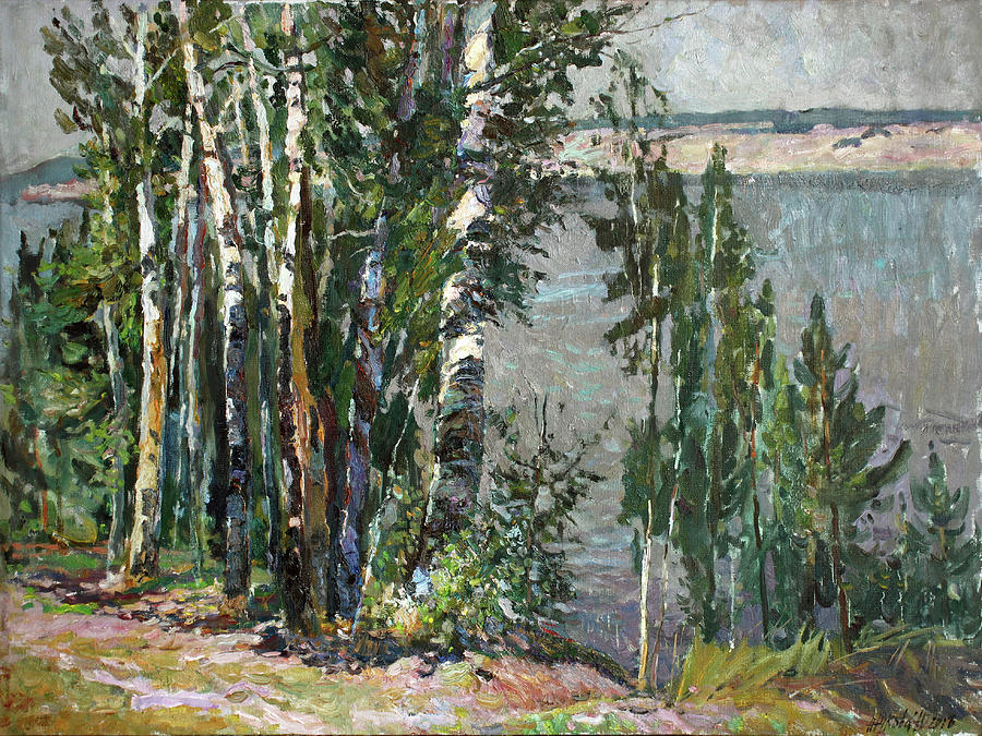 Coast of the river Kama Painting by Juliya Zhukova