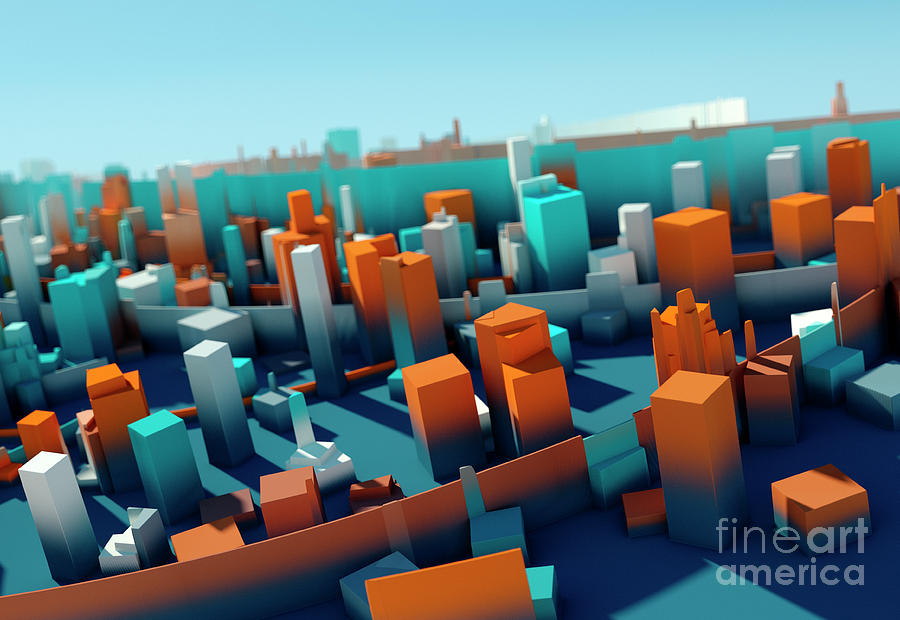 Abstract Digital Art - Coast Rotated Geometric Elements Art Pattern City Blur 3D by Frank Ramspott