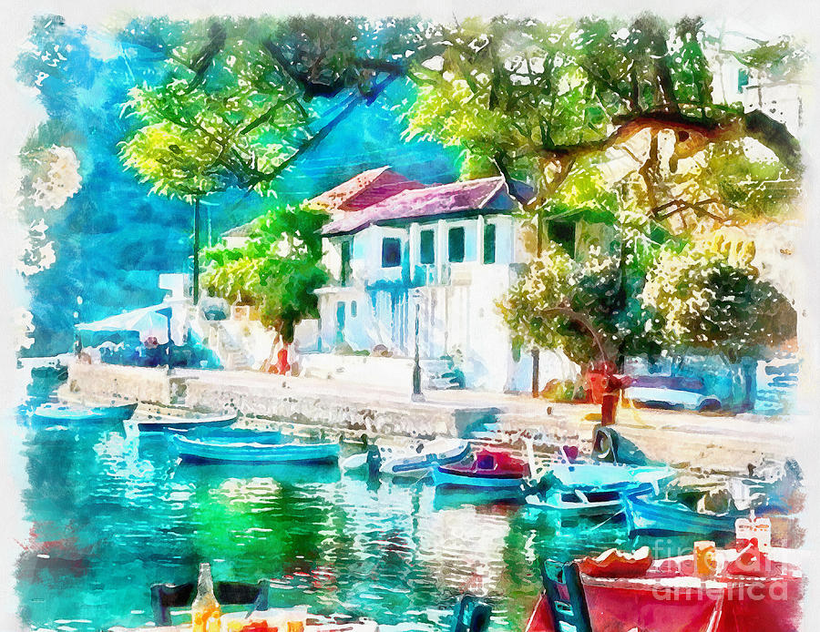 Coastal Cafe Greece Painting